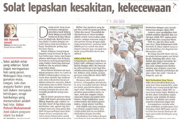 Keratan akhbar mengenai kepentingan tertib dan rukun solat
