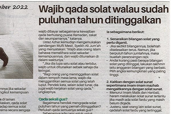 Keratan akhbar mengenai kesilapan lazim dalam solat