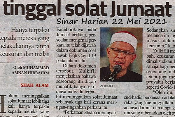 Keratan akhbar mengenai pengabaian ibadah solat